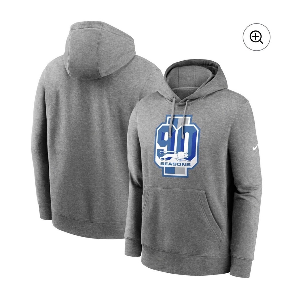Men's Detroit Lions Nike Heather Gray 90th Season Logo Fleece Pullover Hoodie XL